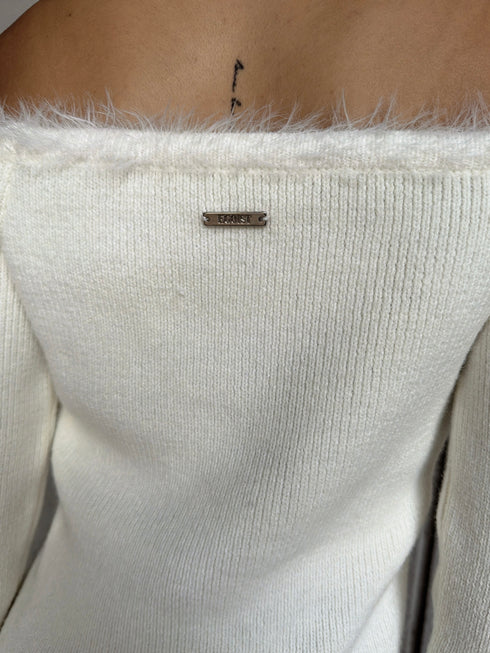 端シャギータイトオフショルニットトップス